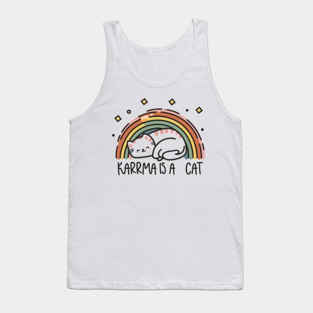 Karma Is A Cat Tank Top by Aldrvnd